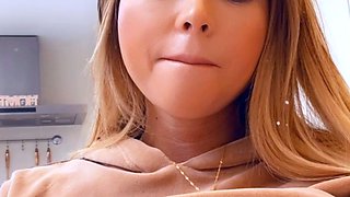 Sexy Blonde Babe With Big Boobs Strips Bra