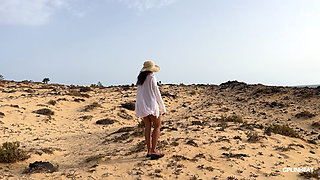 My Big Thai Tits Tremble in the Salty Wind, Hard Nipples Exposed at the Naked Beach