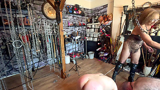 Part 4:- Domina Satana & BlackBerry MILF takes sub Hot Massage in the dungeon for the first time.