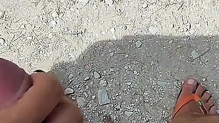 French MILF Blowjob Amateur on Nude Beach Public in Greece to Stranger with Cumshot - Misscreamy