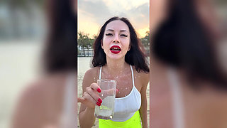 Getting Wet and Messy in See-through Top Outdoor