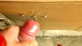 Big and thick Bulgarian cock is hard in the basement and quickly squirts with cum