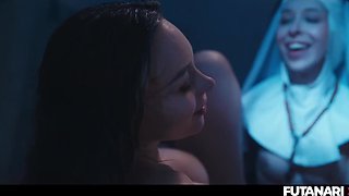 Busty Futa nun fucks Nata Gold right in the chapel