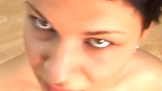 Big Dick Guy Gets His Dick Sucked by a Pretty Whore with Cute Short Hair
